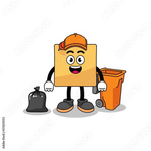 Illustration of sticky note cartoon as a garbage collector