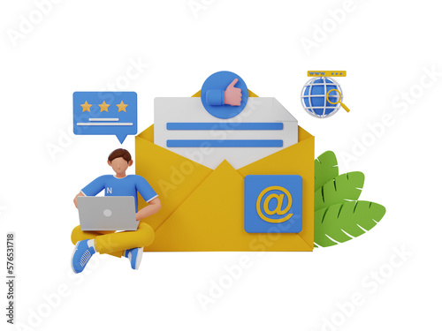 3d emailmarketing. icon isolated on white background. 3d rendering illustration photo