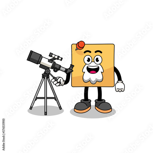 Illustration of sticky note mascot as an astronomer