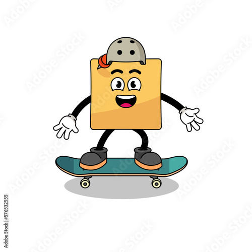 sticky note mascot playing a skateboard