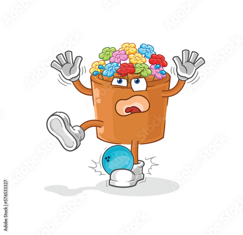 flowers in pot hiten by bowling cartoon. cartoon mascot vector