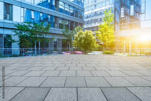 Empty floor with modern business office building.