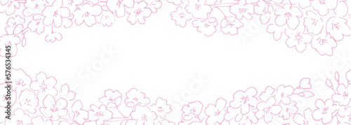 桜の線画イラスト。春の桜ベクター背景イラスト。満開の桜の線画。Line drawing illustration of cherry blossoms. Spring cherry blossom vector background illustration. Line drawing of cherry blossoms in full bloom.