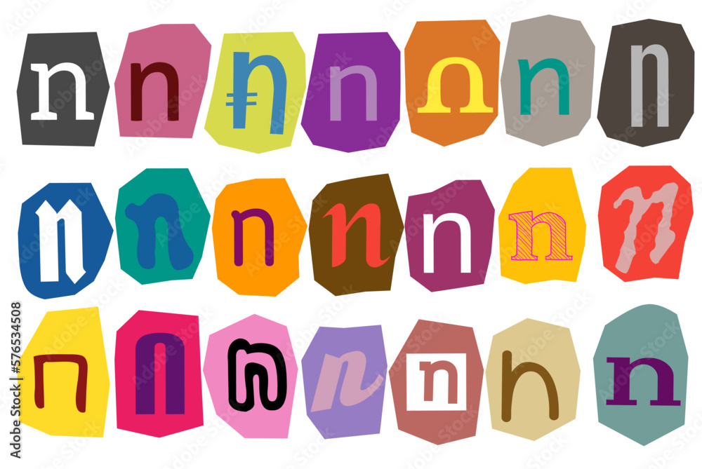 Alphabet n- vector cut newspaper and magazine letters, paper style ransom note letter Alphabet n- vector cut newspaper and magazine letters, paper style ransom note letter