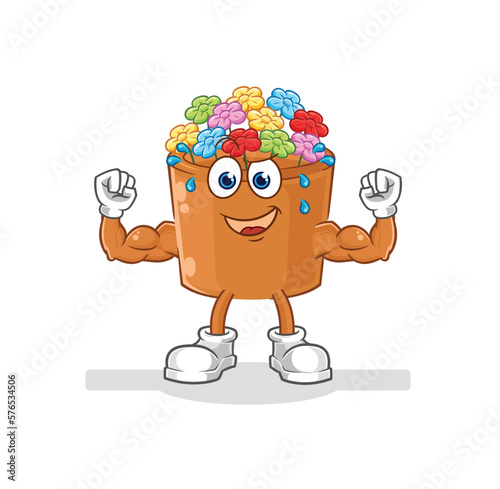 flowers in pot muscular cartoon. cartoon mascot vector