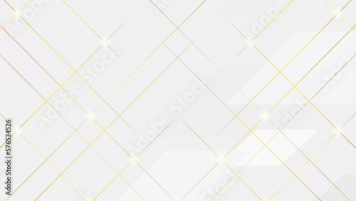 White and silver geometric background with golden lines. 
