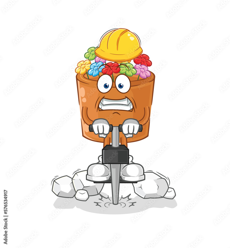 flowers in pot drill the ground cartoon character vector