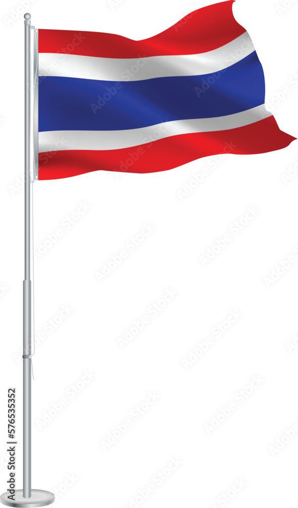 Isolated waving national flag of Thailand on flagpole