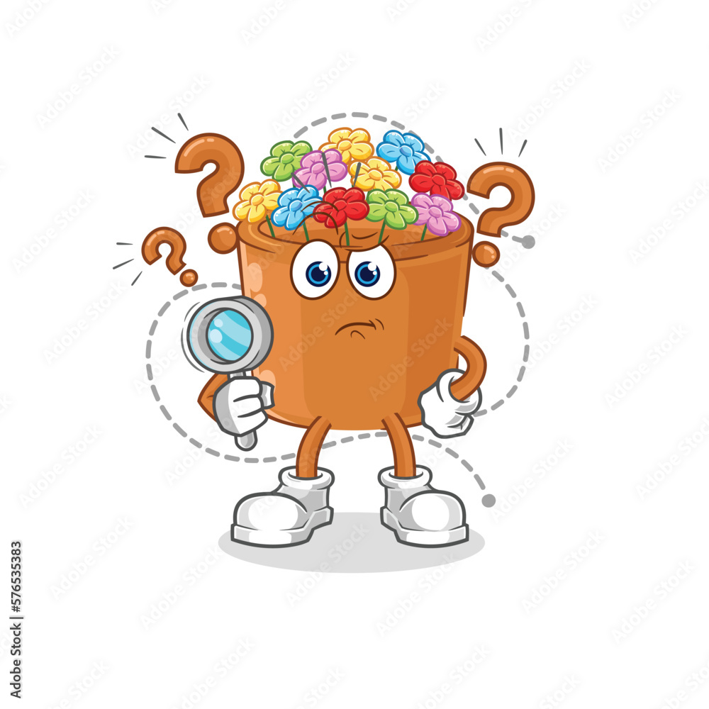 flowers in pot searching illustration. character vector flowers in pot searching illustration. character vector