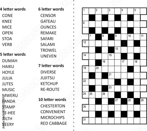 Crossword puzzle game: fill in the blanks with the words (from CONE to RED CABBAGE) provided
