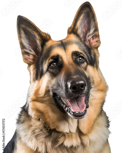 Smiling German Shepherd head, dog portrait, isolated on transparetn background. Generative Ai