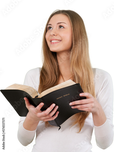 Canvastavla Young Woman Holding The Holy Bible - Isolated