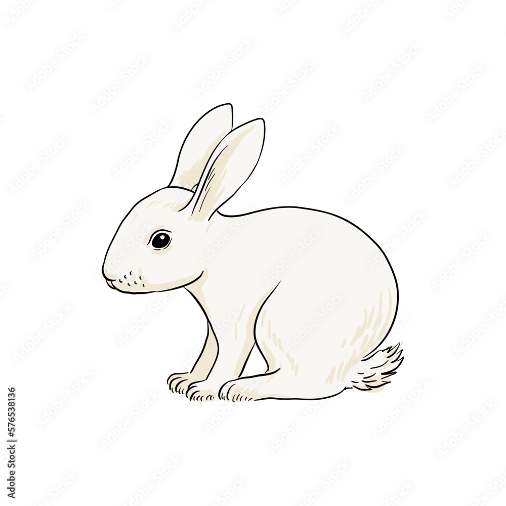 vector drawing sketch of animal, hand drawn white rabbit, isolated nature design element vector drawing sketch of animal, hand drawn white rabbit, isolated nature design element