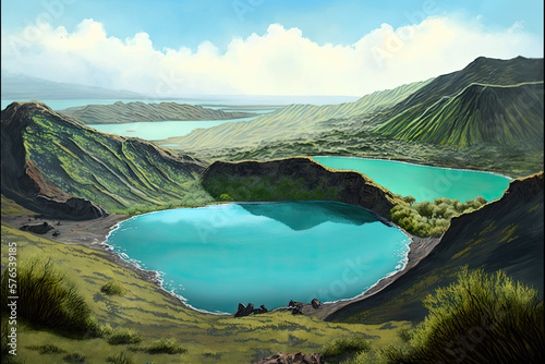 the three colored lakes of kelimutu, AI Generative photo