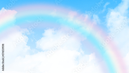 Blue sky background with rainbow clouds background. Beautiful white clouds and blue sky with rainbow effect