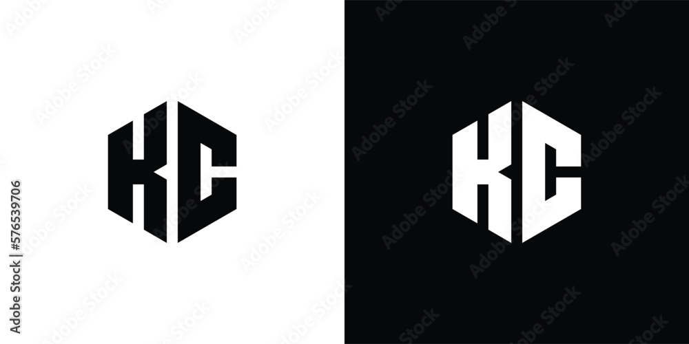 Letter K C Polygon, Hexagonal Minimal Logo Design On Black And White Background
