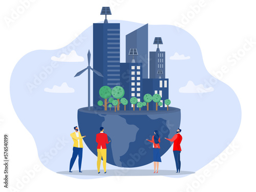 Team Business invest with ESG or ecology problem concept, business invest energy sources. Preserving resources of planet. Cartoon modern flat vector illustration