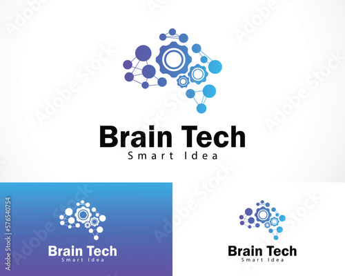 brain tech logo creative smart gear icon design connect molecule