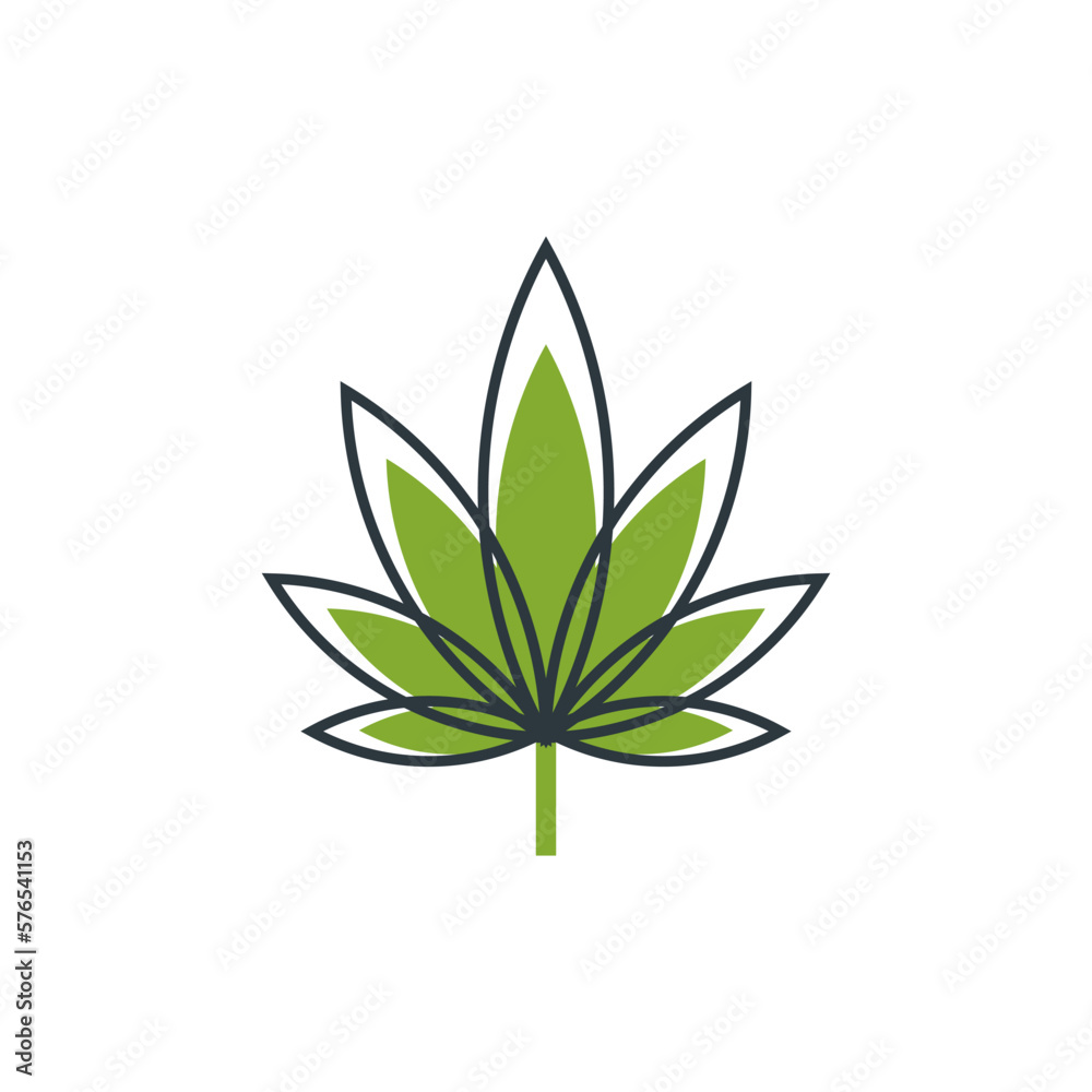 Minimal cannabis leaf logo, cbd icon vector template