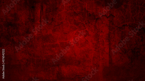 Scary Red and black horror background. Dark grunge textured red concrete wall background
