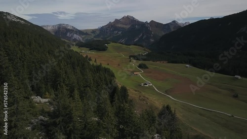 Plateau des Glières in Haute-Savoie, France. Aerial drone panoramic view photo