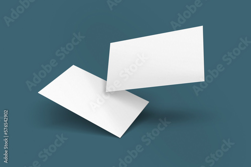3D rendered floating in air modern business visiting card mock-up template with front and back. Invite, identity, stationery, advertising, empty mockup for presentation on isolated color background