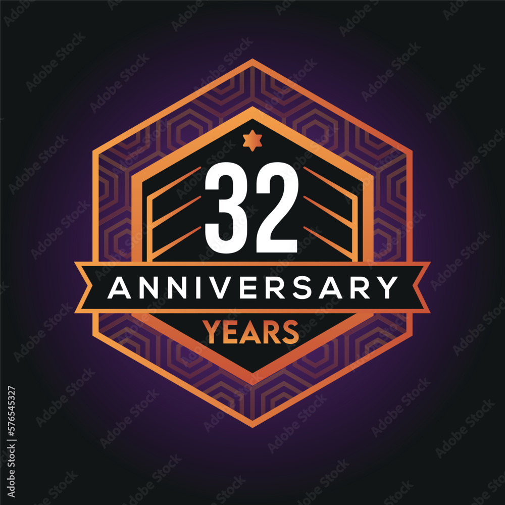 Fototapeta premium 32nd year anniversary celebration abstract logo design on vantage black background vector template