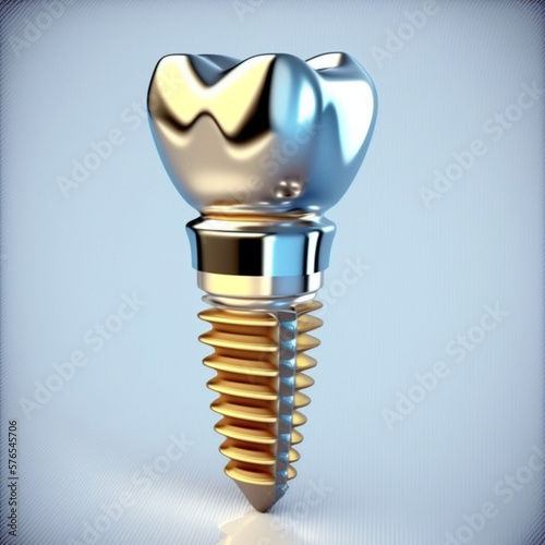 A tooth with a screw that is gold and has a screw on it Generative AI Illustration