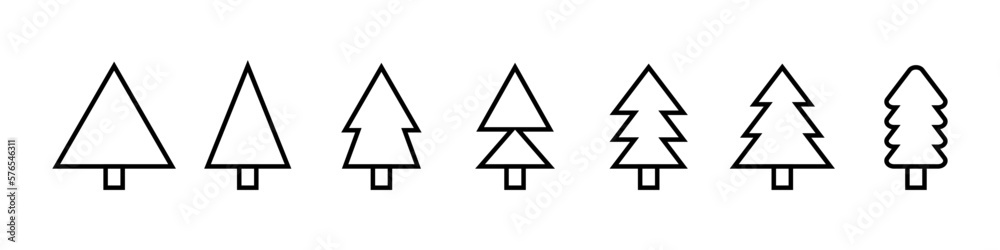 Tree line icons set. Christmas tree icons. Vector illustration isolated on white background. Tree line icons set. Christmas tree icons. Vector illustration isolated on white background.