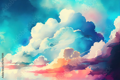 Watercolor, Clouds background, Generative ai