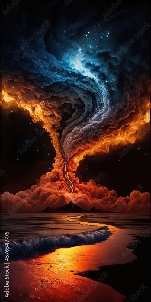 4K resolution or higher, View from sky, Night landscape with universe ...