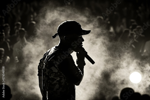 the silhouette of the rap singer doing a great show on top of the stick photo