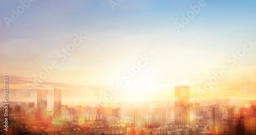 City skyline and sky sunset background