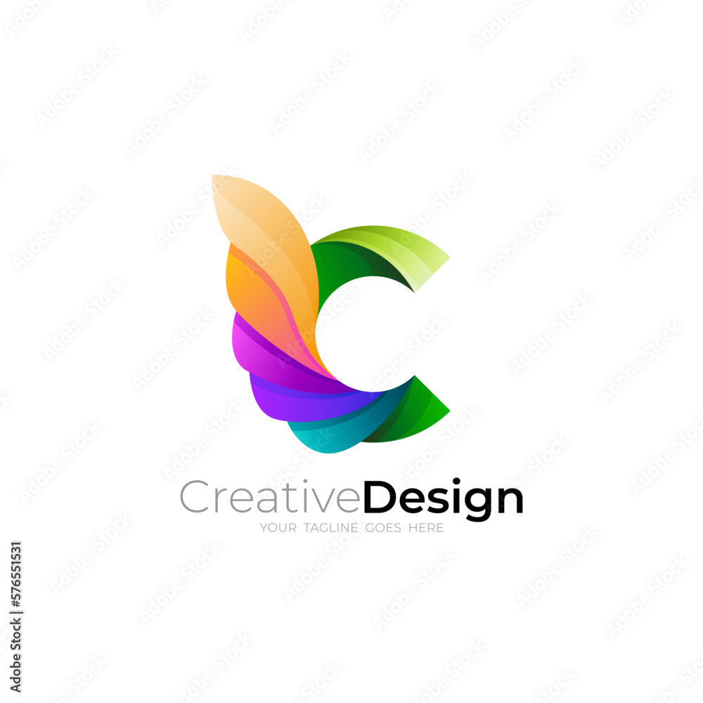 Letter C logo and wing design combination, colorful style logos