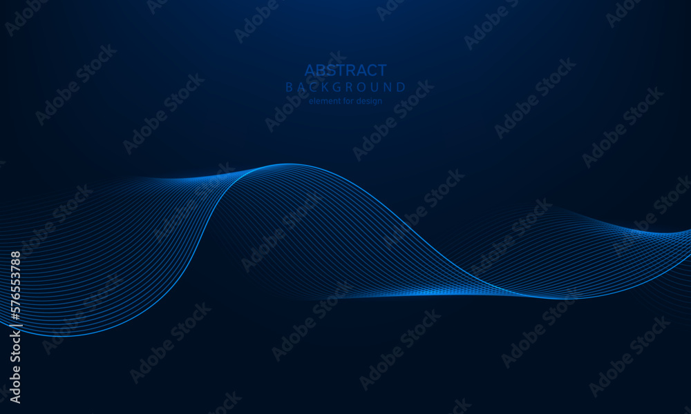 Abstract wave blue background. Element for design. Stylized line art. Digital frequency track equalizer. Colorful shiny wave with lines created using blend tool. Curved wavy line smooth stripe. Vector