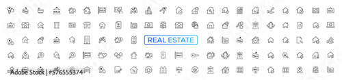 Real Estate minimal thin line web icon set. Included the icons as realty, property, mortgage, home loan and more. Outline icons collection. Simple vector illustration