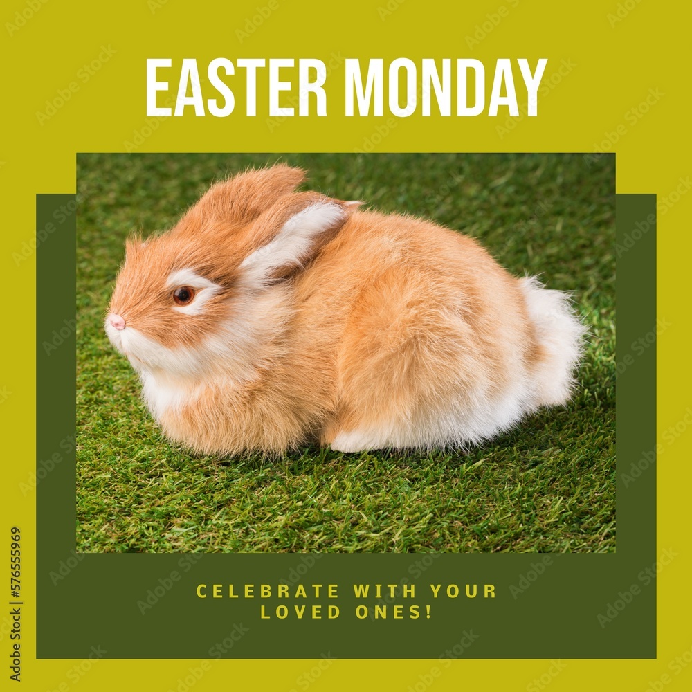 Obraz premium Image of easter monday text over rabbit on grass