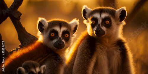 lemurs during golden hour generative ai © deyton