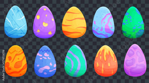 Set with magic hatching dinosaur eggs on tranparent background
