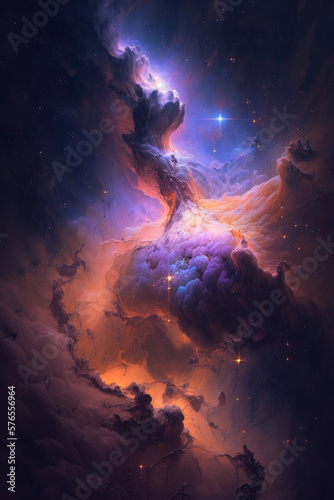 Deep space huge nebula with young stars. Outer space background. Generative AI