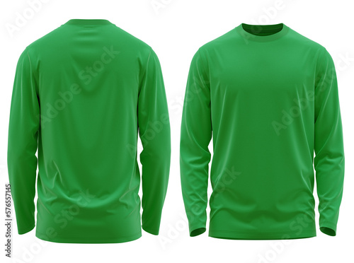 T-shirt long sleeve round neck casual fitted Green