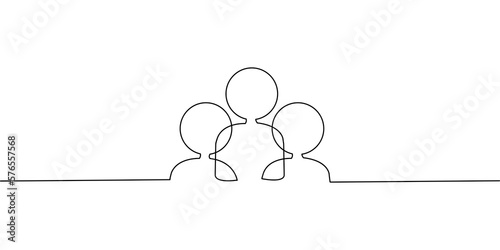 Creative Three People team continuous line drawing on transparent background.