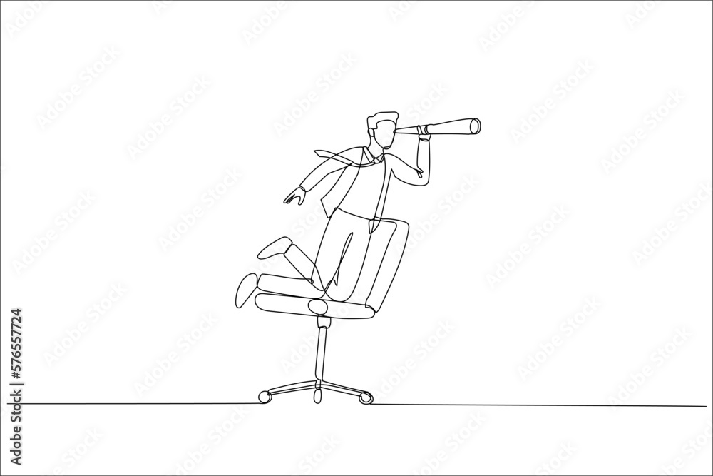 Obraz premium businessman riding office chair using telescope. Concept of business vision
