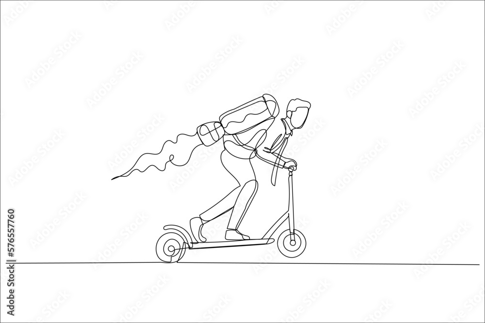 businessman riding scooter with jet engine. Concept of business speed