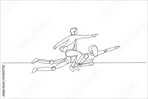 businessman riding AI robot. Concept of artificial intelligence