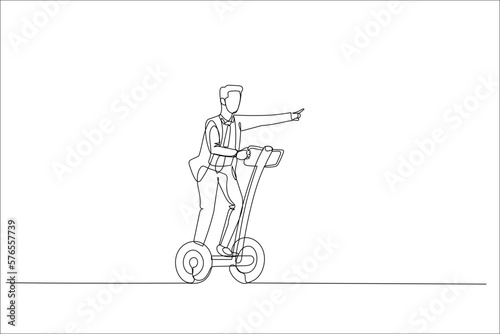 businessman with cape riding segway. Concept of using tools