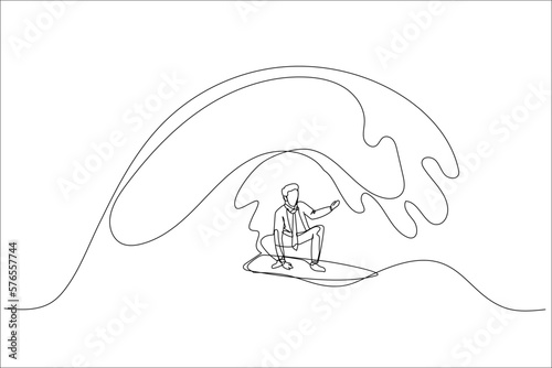 businessman using surfboard. Concept of moving forward with trend
