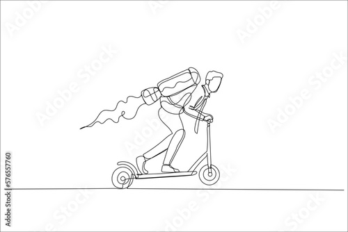 businessman riding scooter with jet engine. Concept of business speed