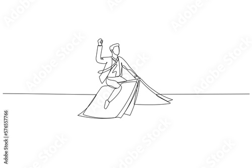 businessman riding flying book. Concept of knowledge and education