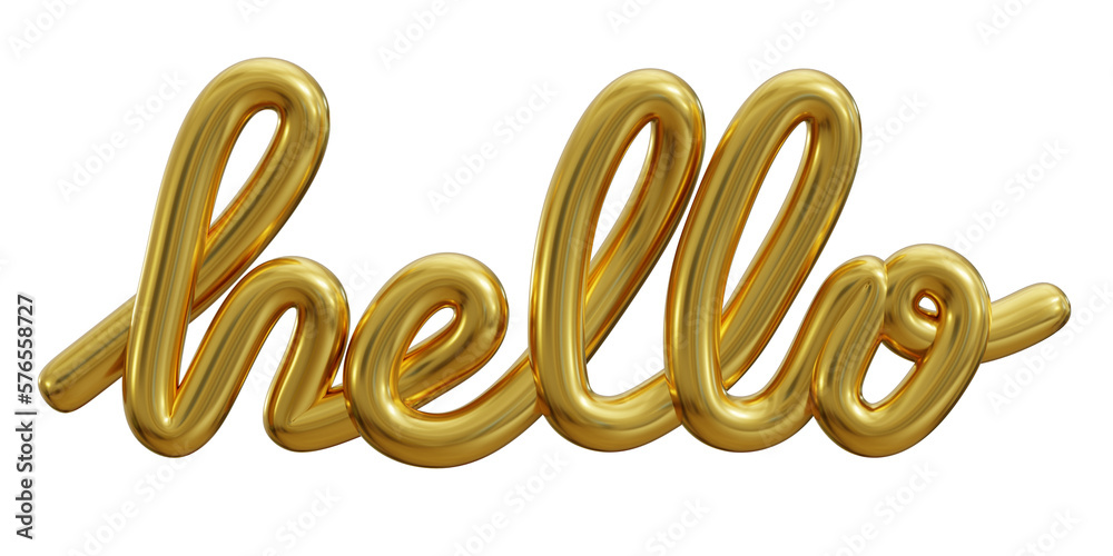 hello text one line gold isolated on white background. 3d illustration